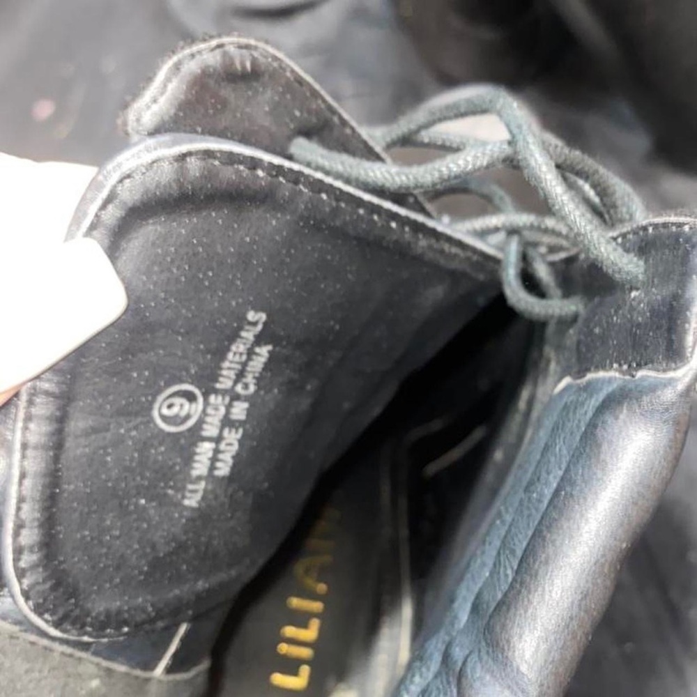 Black Open Toe Suede & Leather Block Heel Tie Up … - image 4